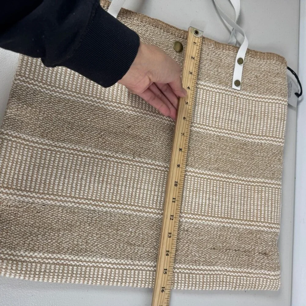 Summer Boho Woven Straw Raffia Bag Stylish Tan and White Tote Bag Stripe Beach - Picture 5 of 15